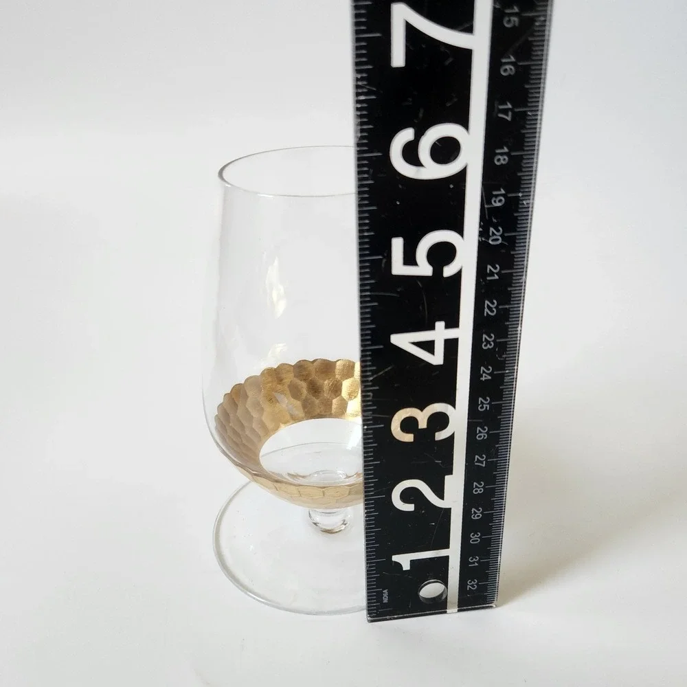 Fitz Floyd Short Stem Wine Goblet Glasses Set of 2 Gold Tone Hammered Honeycomb